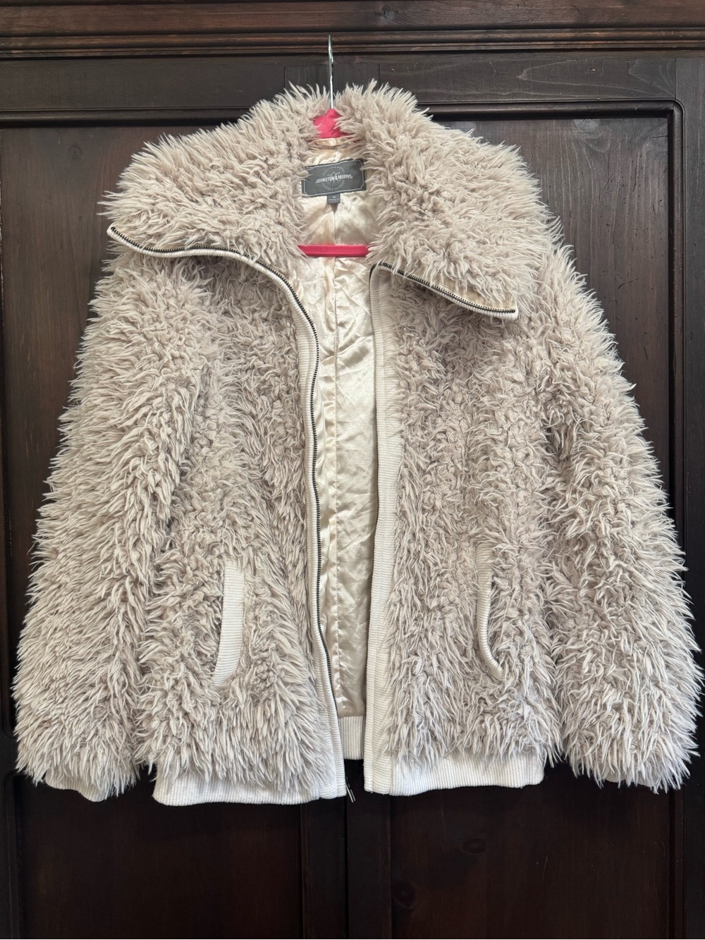 Johnston & Murphy Cream Faux Fur Teddy Jacket